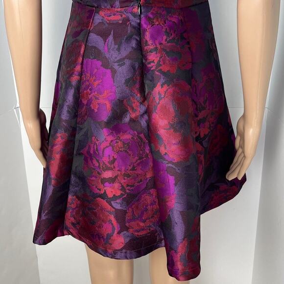 Aqua Floral A-Line Brocade Purple Floral Print Party Dress - Picture 9 of 10